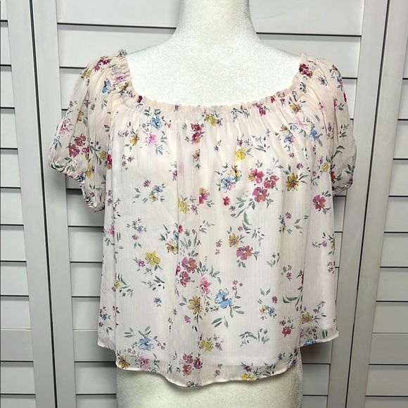 WAYF Floral Off The Shoulder Ruffle Lined Pull Sleeve Top Size Large NWT - Picture 2 of 10